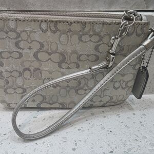 Coach Metallic Silver and Gray Wristlet - Like New